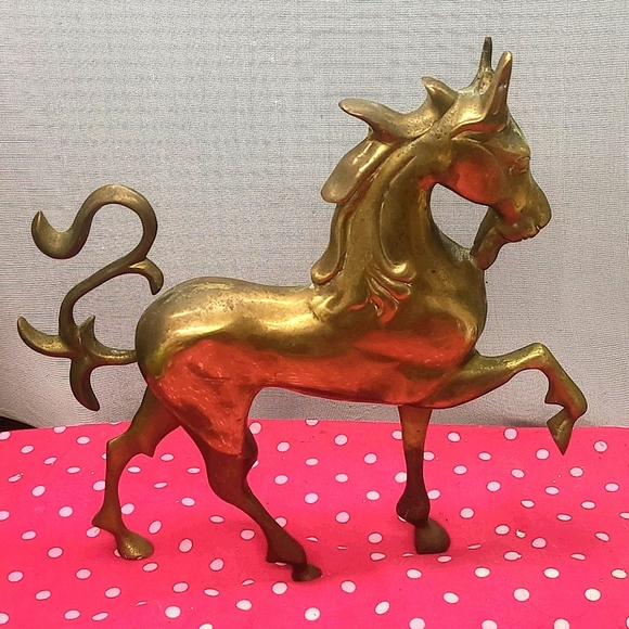 Vintage Large Brass Standing Horse Sculpture Statu